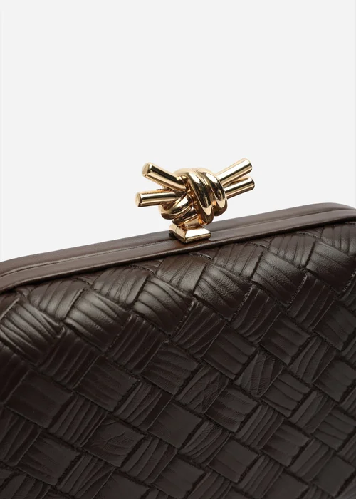 Where's That From Helixa Brown Woven Hard Shell Clutch Bag with Knot Clasp Detail - One Size Image 4