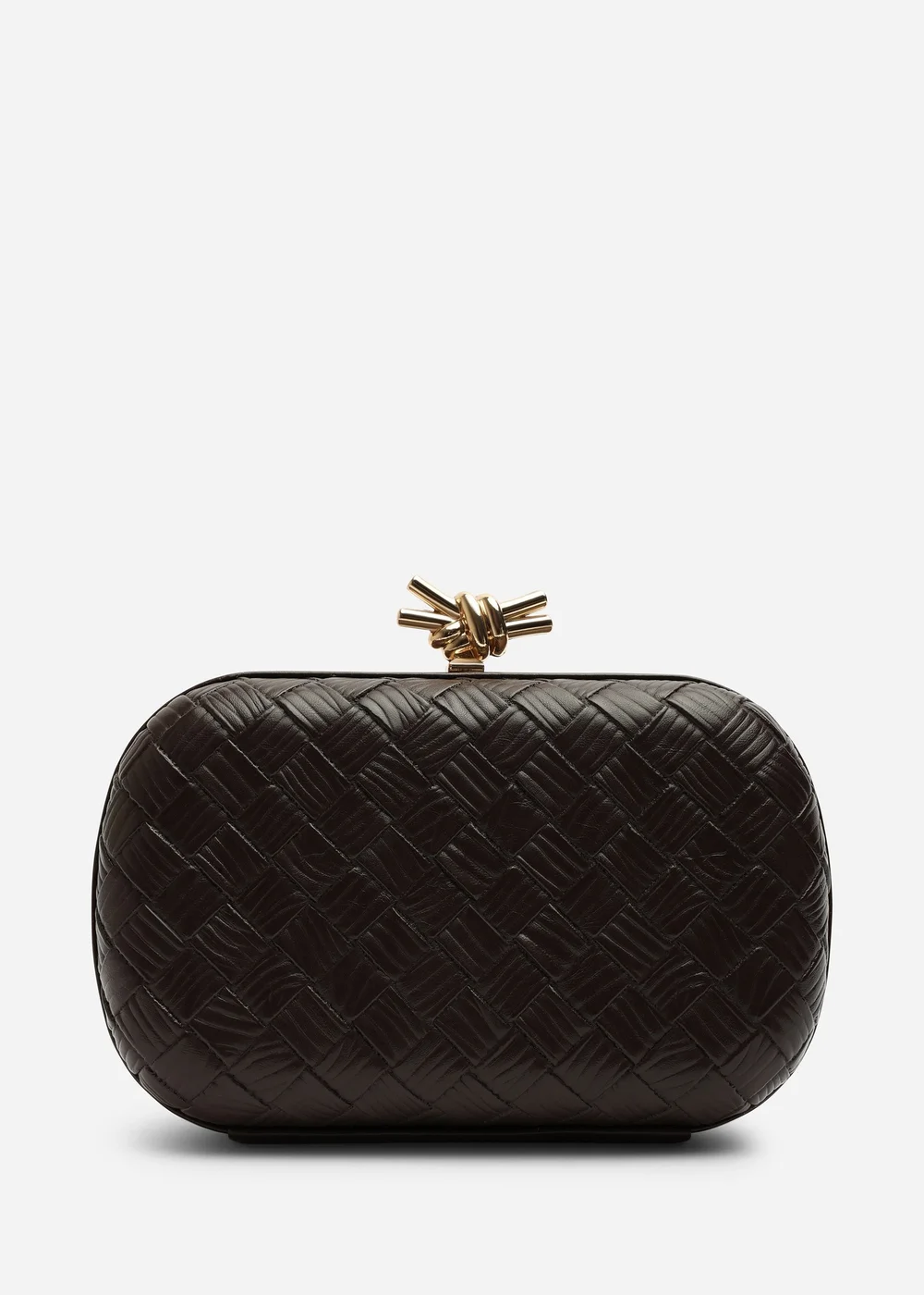 Where's That From Helixa Brown Woven Hard Shell Clutch Bag with Knot Clasp Detail - One Size Image 1