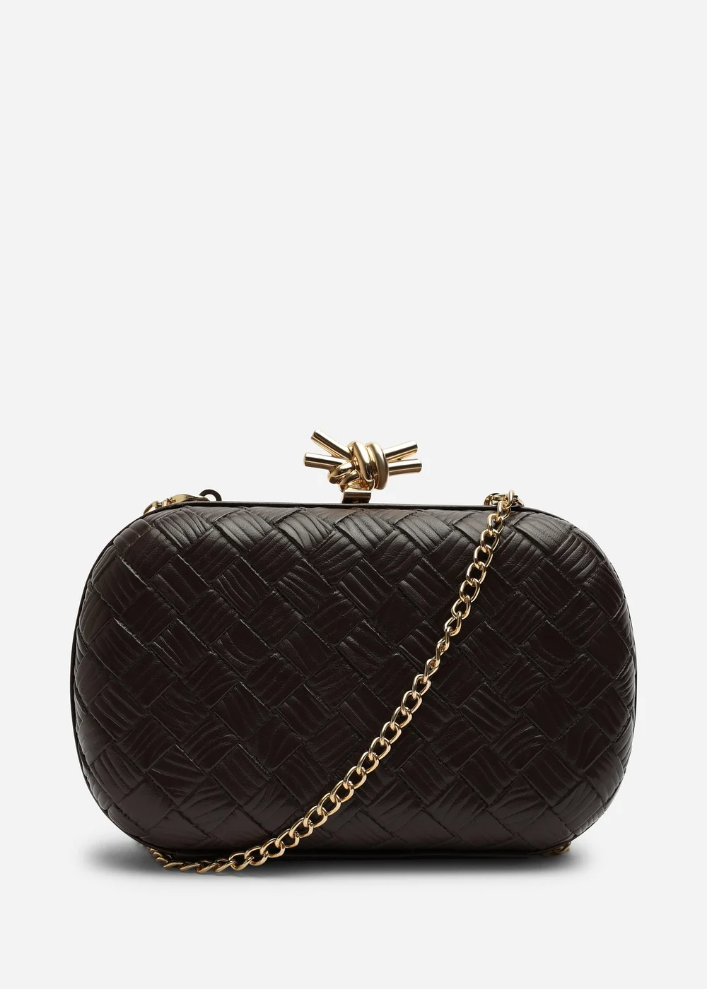 Where's That From Helixa Brown Woven Hard Shell Clutch Bag with Knot Clasp Detail - One Size Image 5