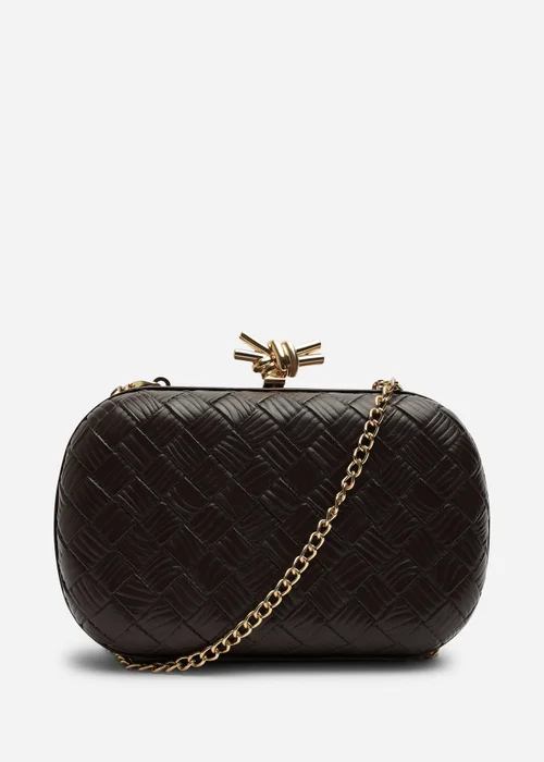Where's That From Helixa Brown Woven Hard Shell Clutch Bag with Knot Clasp Detail - One Size Image 5