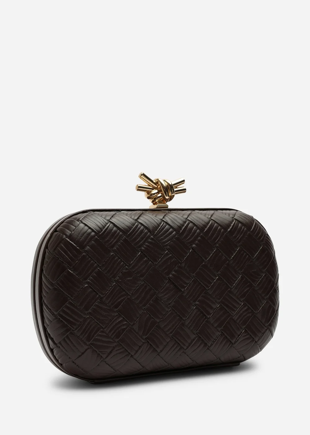 Where's That From Helixa Brown Woven Hard Shell Clutch Bag with Knot Clasp Detail - One Size Image 3