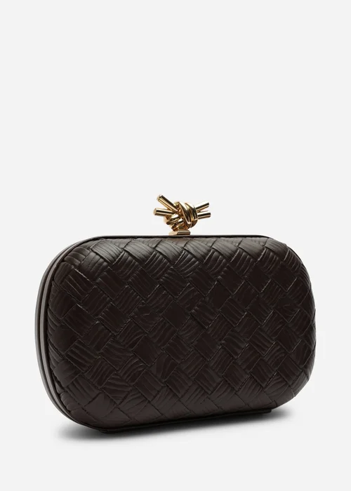Where's That From Helixa Brown Woven Hard Shell Clutch Bag with Knot Clasp Detail - One Size Image 3