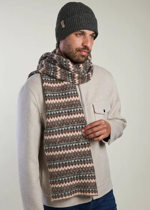 Totes Brown/Beige Brown Fair Isle Knit Scarf & Beanie Hat Set - One Size Image 3