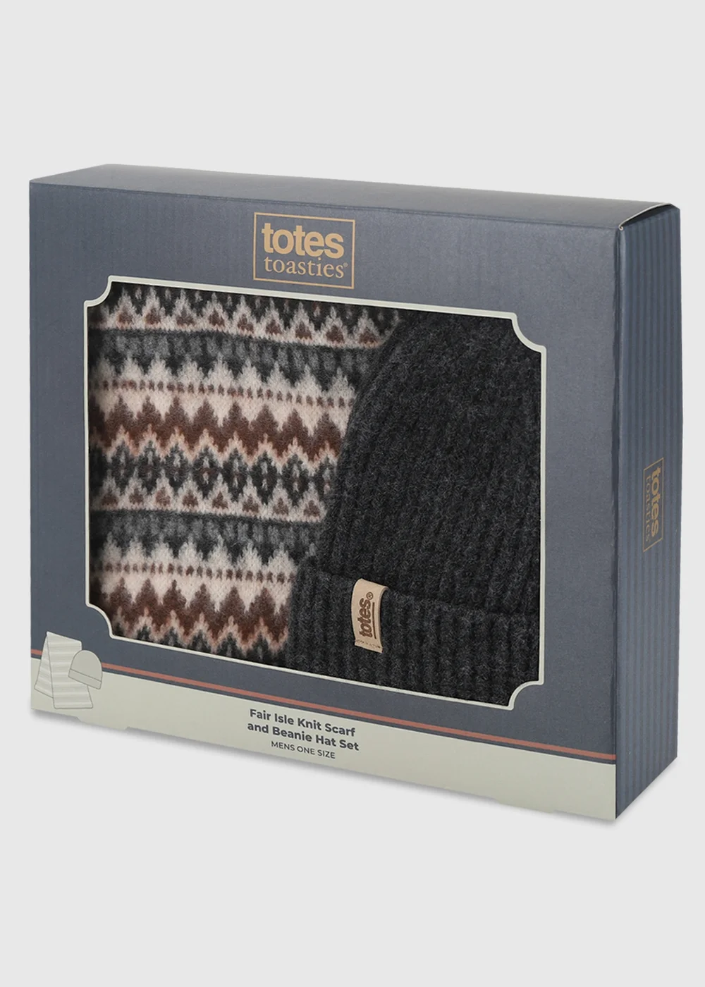 Totes Brown/Beige Brown Fair Isle Knit Scarf & Beanie Hat Set - One Size Image 2