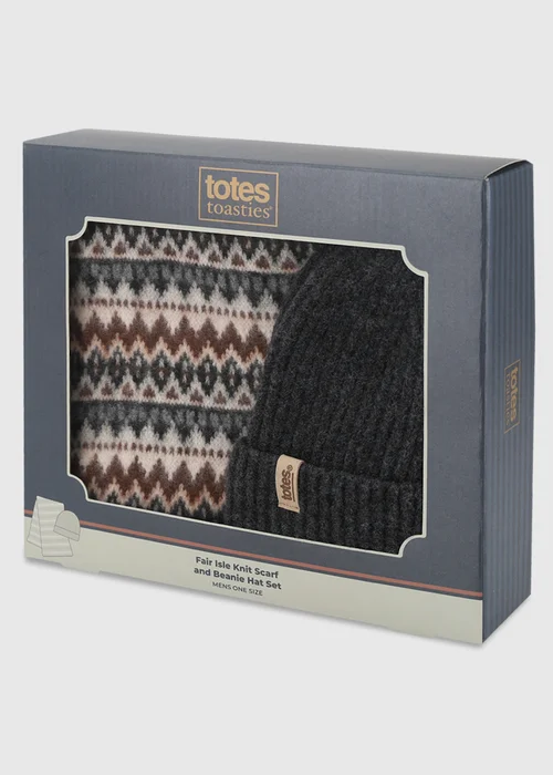 Totes Brown/Beige Brown Fair Isle Knit Scarf & Beanie Hat Set - One Size Image 2