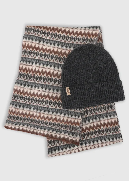 Totes Brown/Beige Brown Fair Isle Knit Scarf & Beanie Hat Set - One Size Image 1