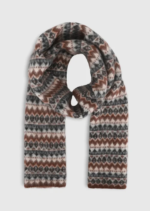Totes Brown/Beige Brown Fair Isle Knit Scarf & Beanie Hat Set - One Size Image 5