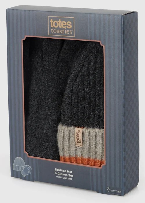 Totes Charcoal Mix Grey Knitted Hat & Gloves with Smartouch - One Size Image 2