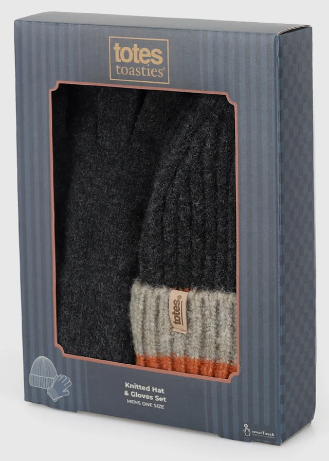 Totes Charcoal Mix Grey Knitted Hat & Gloves with Smartouch