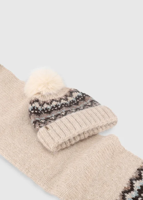 Totes Oat Natural Fair Isle Scarf & Hat Set - One Size Image 6