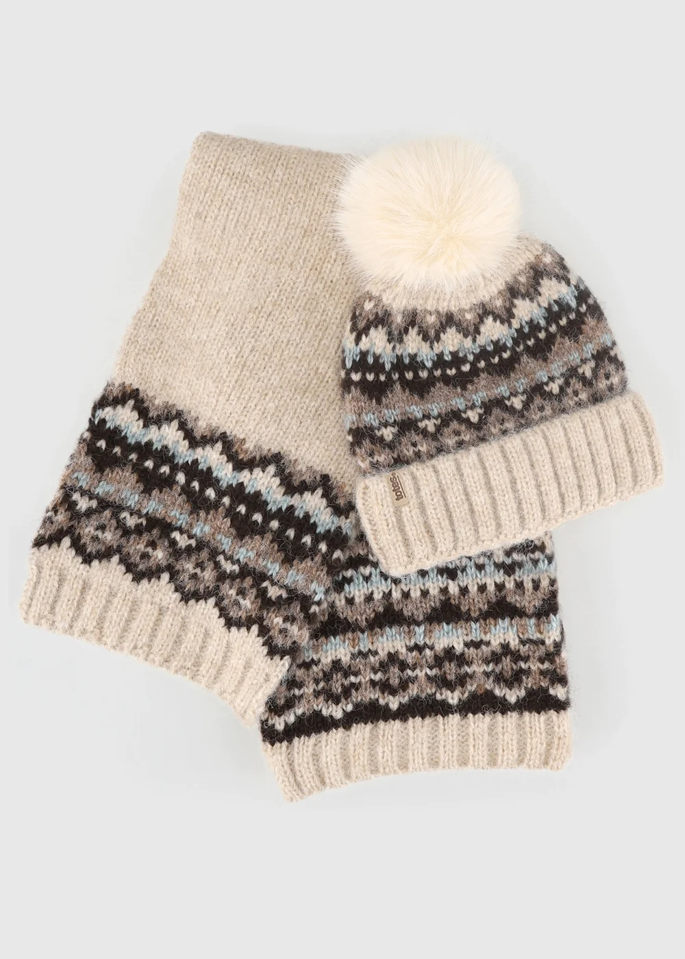 Totes Oat Natural Fair Isle Scarf & Hat Set - One Size Image 1