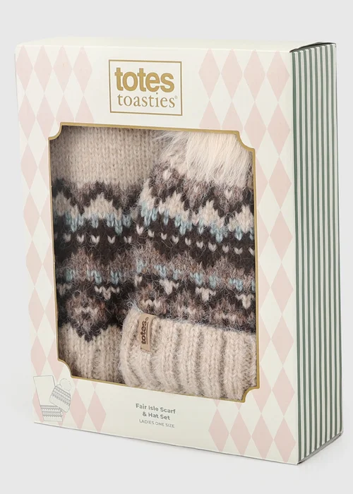 Totes Oat Natural Fair Isle Scarf & Hat Set - One Size Image 2