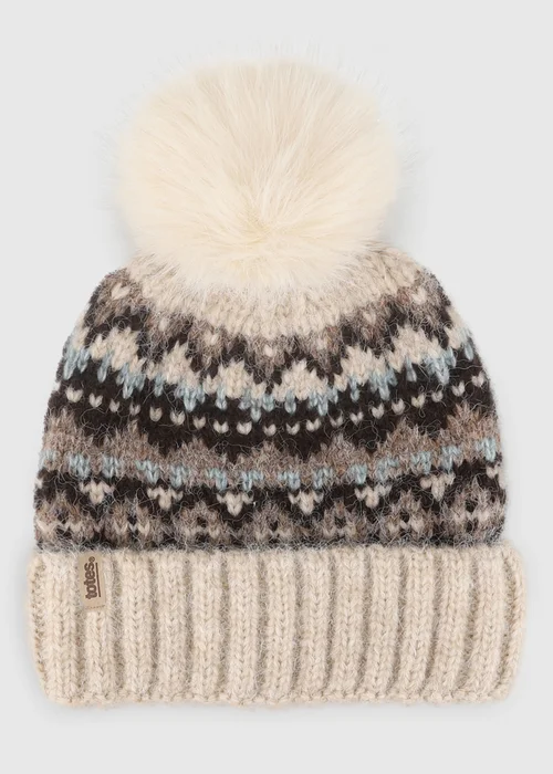 Totes Oat Natural Fair Isle Scarf & Hat Set - One Size Image 4
