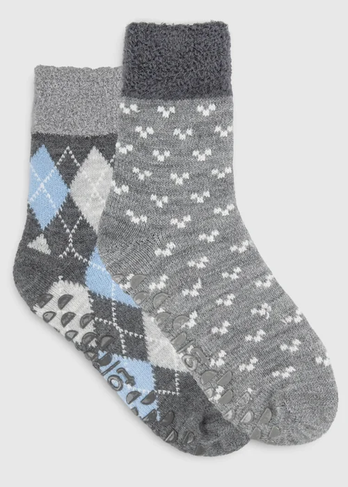 Totes 2 Pack Grey/Blue Grey Crop Slipper-Sox with Cosy Lining - One Size Image 1