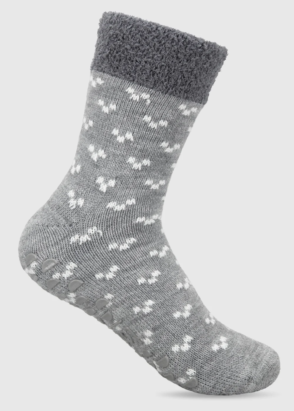 Totes 2 Pack Grey/Blue Grey Crop Slipper-Sox with Cosy Lining - One Size Image 5
