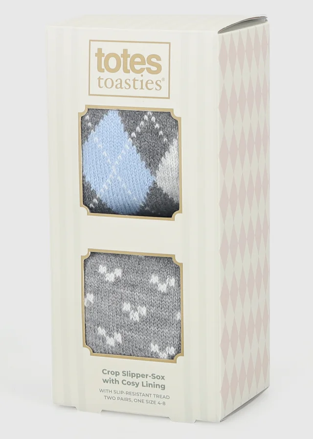 Totes 2 Pack Grey/Blue Grey Crop Slipper-Sox with Cosy Lining