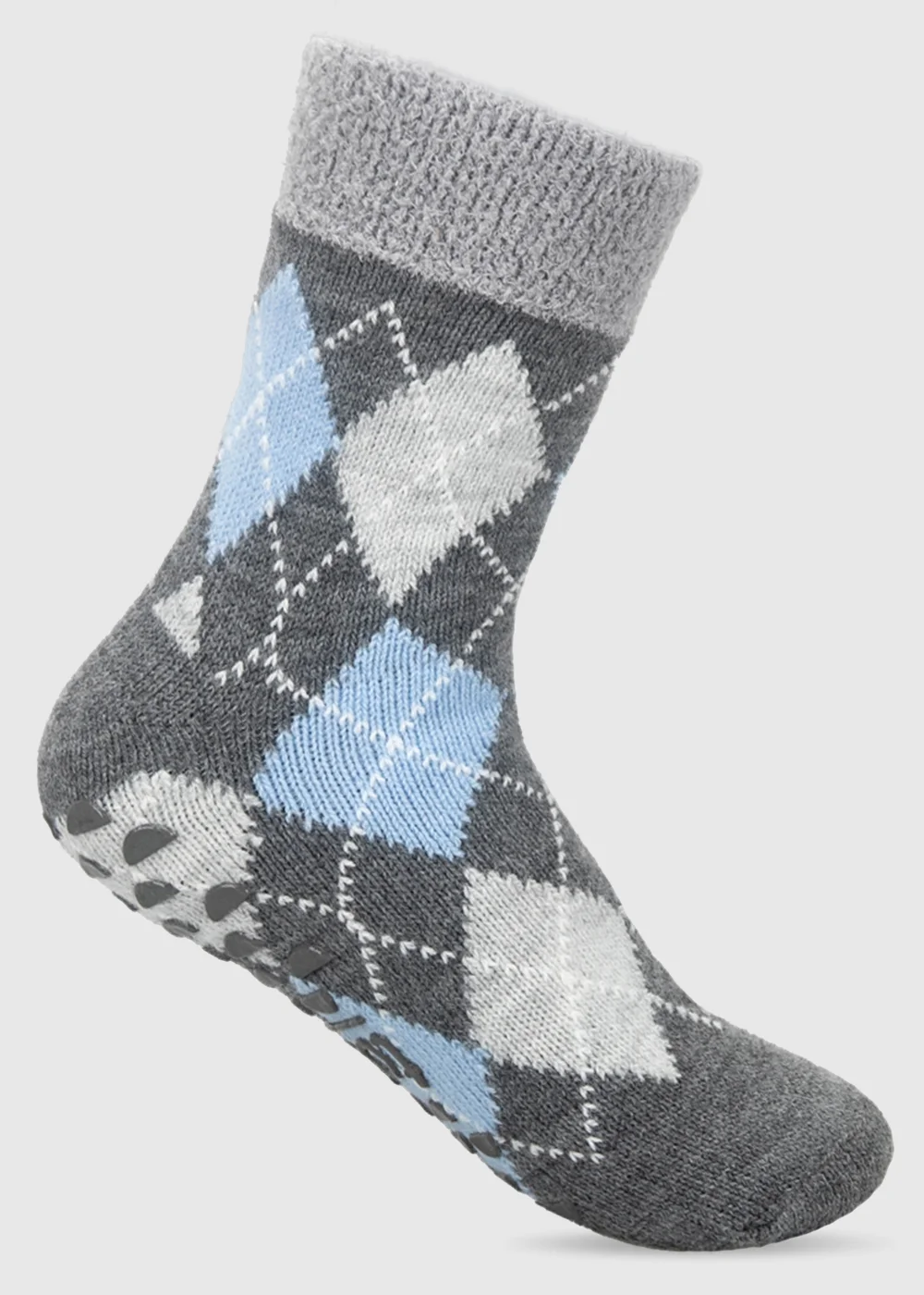 Totes 2 Pack Grey/Blue Grey Crop Slipper-Sox with Cosy Lining - One Size Image 4