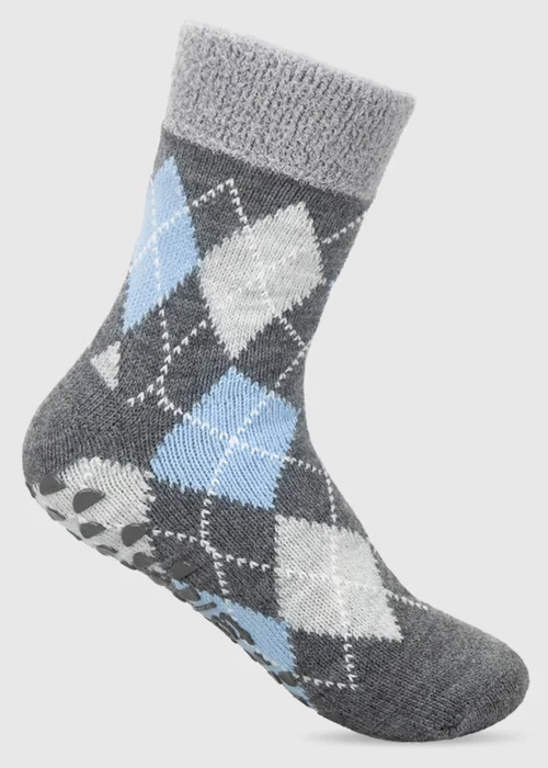 Totes 2 Pack Grey/Blue Grey Crop Slipper-Sox with Cosy Lining - One Size Image 4