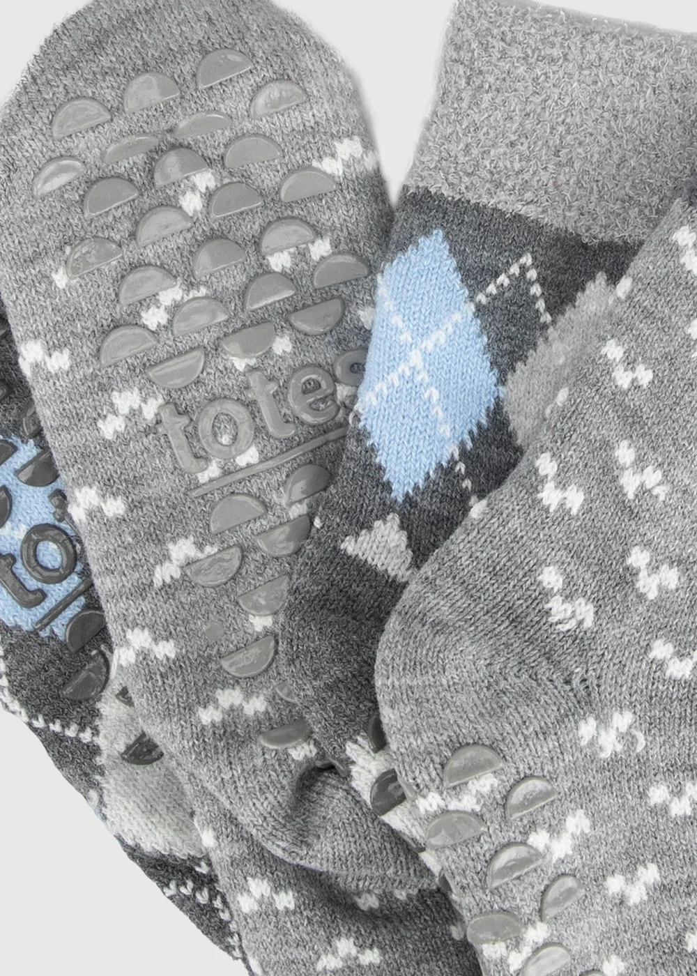 Totes 2 Pack Grey/Blue Grey Crop Slipper-Sox with Cosy Lining - One Size Image 6