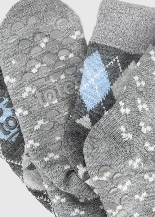 Totes 2 Pack Grey/Blue Grey Crop Slipper-Sox with Cosy Lining - One Size Image 6