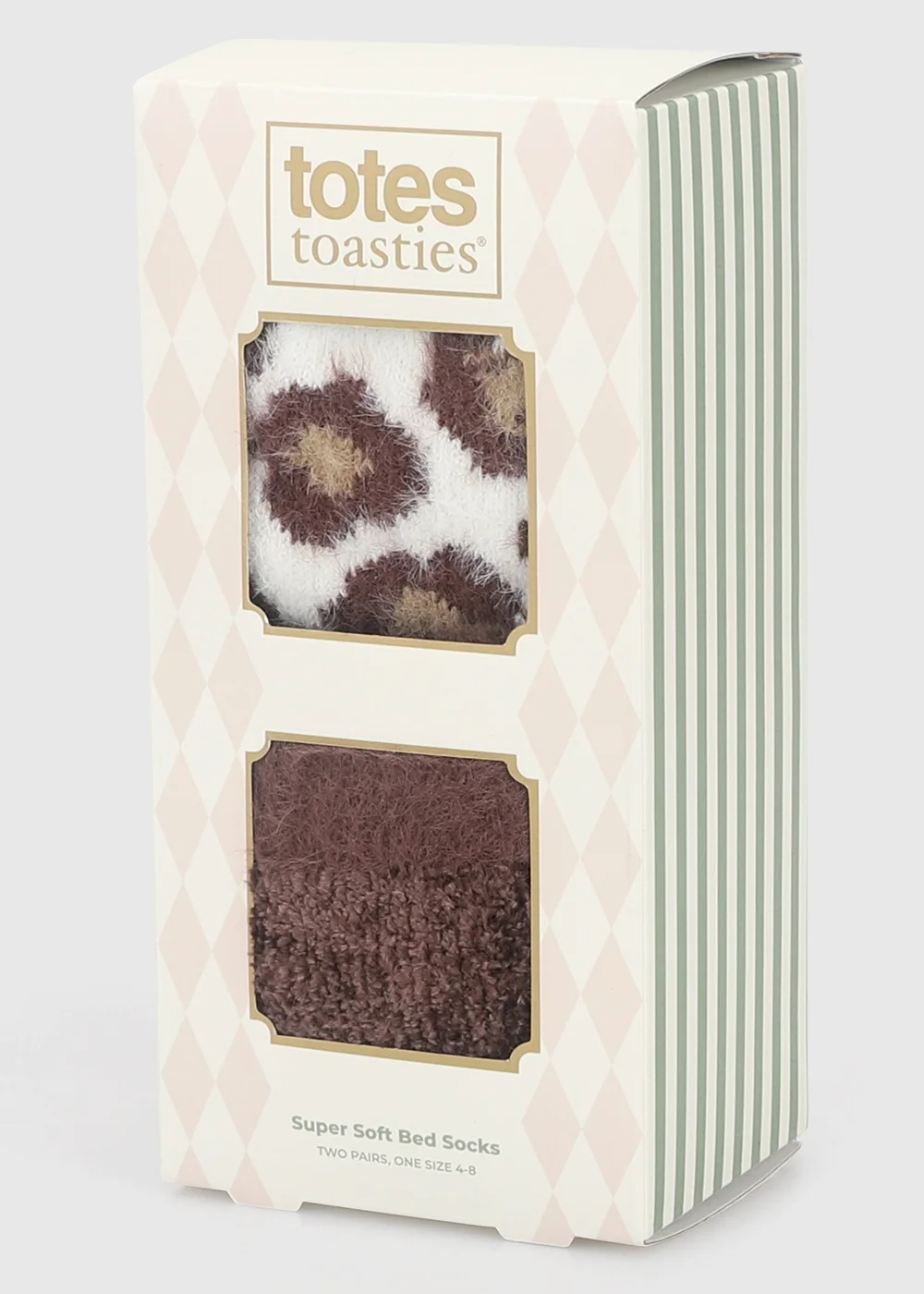 Totes 2 pack Brown/Leopard Brown Super Soft Cosy Bed Socks - One Size Image 2