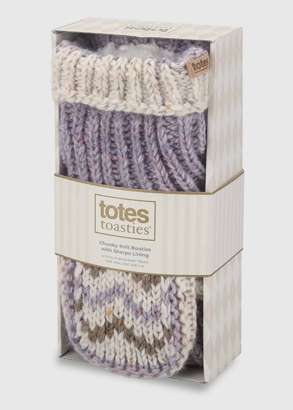 Totes Purple/Oat Mix Purple Chunky Knit Booties with Sherpa Lining - One Size Image 2