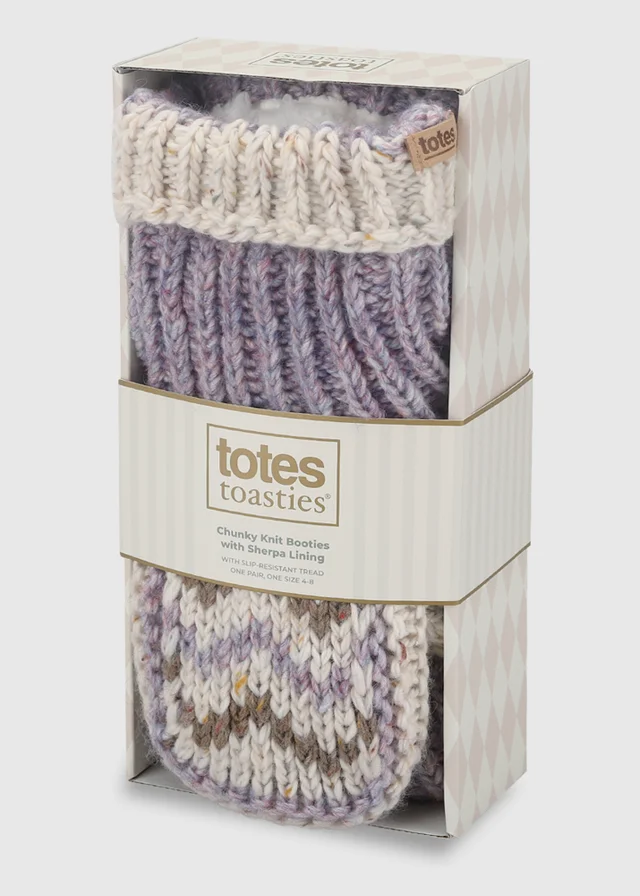 Totes Purple/Oat Mix Purple Chunky Knit Booties with Sherpa Lining
