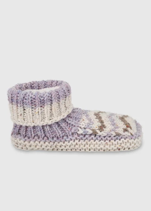 Totes Purple/Oat Mix Purple Chunky Knit Booties with Sherpa Lining - One Size Image 1