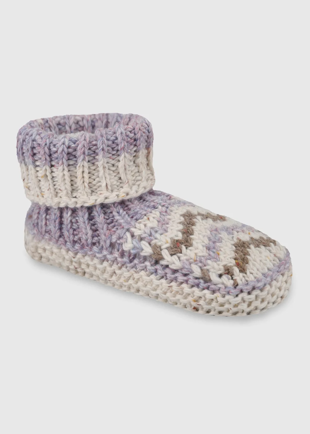 Totes Purple/Oat Mix Purple Chunky Knit Booties with Sherpa Lining - One Size Image 5