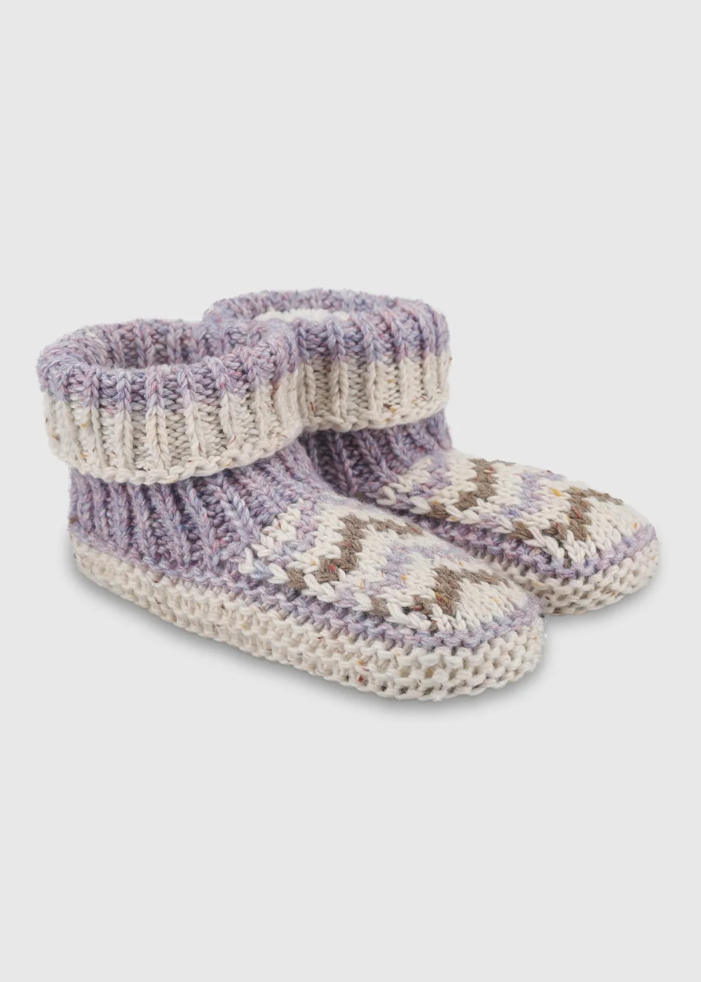 Totes Purple/Oat Mix Purple Chunky Knit Booties with Sherpa Lining - One Size Image 4