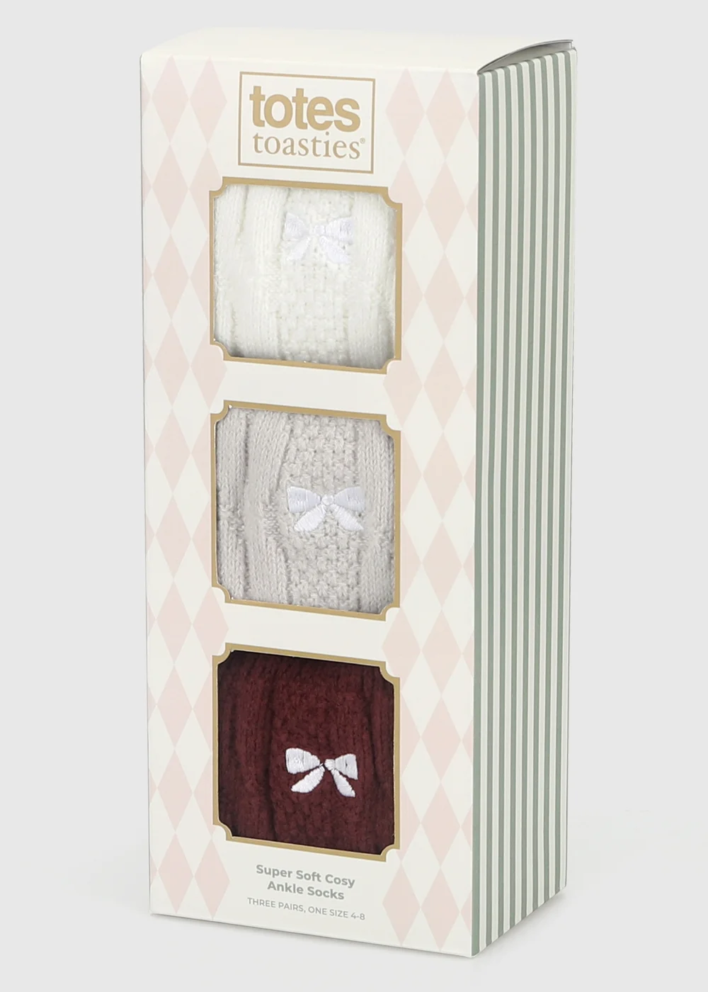 Totes 3 pack Burgundy/Cream/Grey Red Super Soft Ankle Socks - One Size Image 2