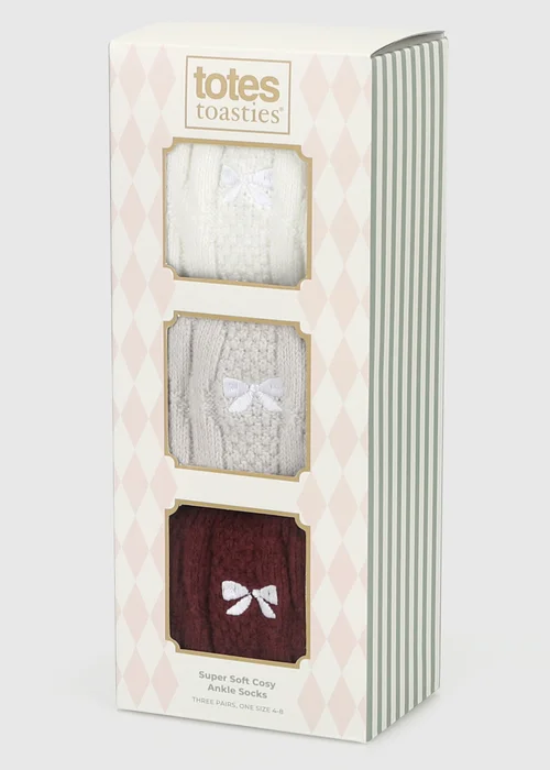 Totes 3 pack Burgundy/Cream/Grey Red Super Soft Ankle Socks - One Size Image 2