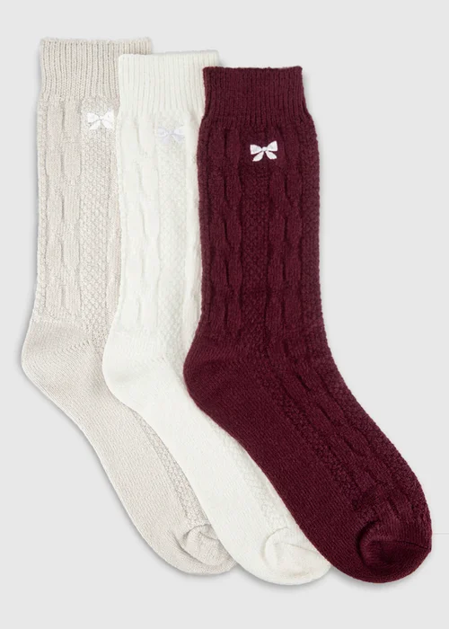 Totes 3 pack Burgundy/Cream/Grey Red Super Soft Ankle Socks - One Size Image 1