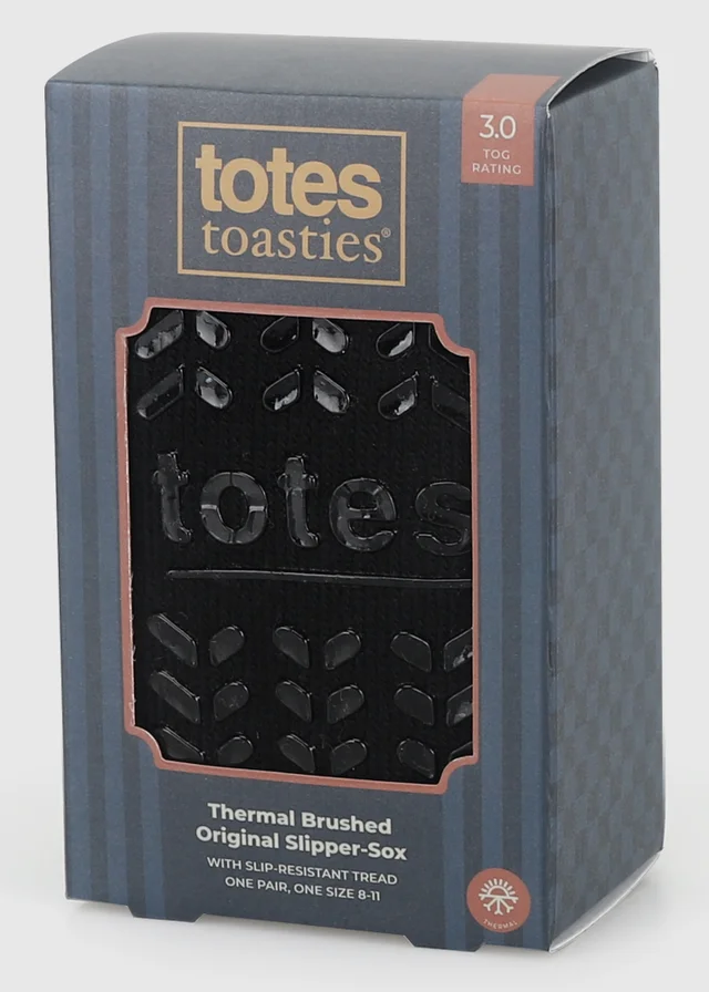 Totes Black Brushed Thermal Original Slipper-Sox
