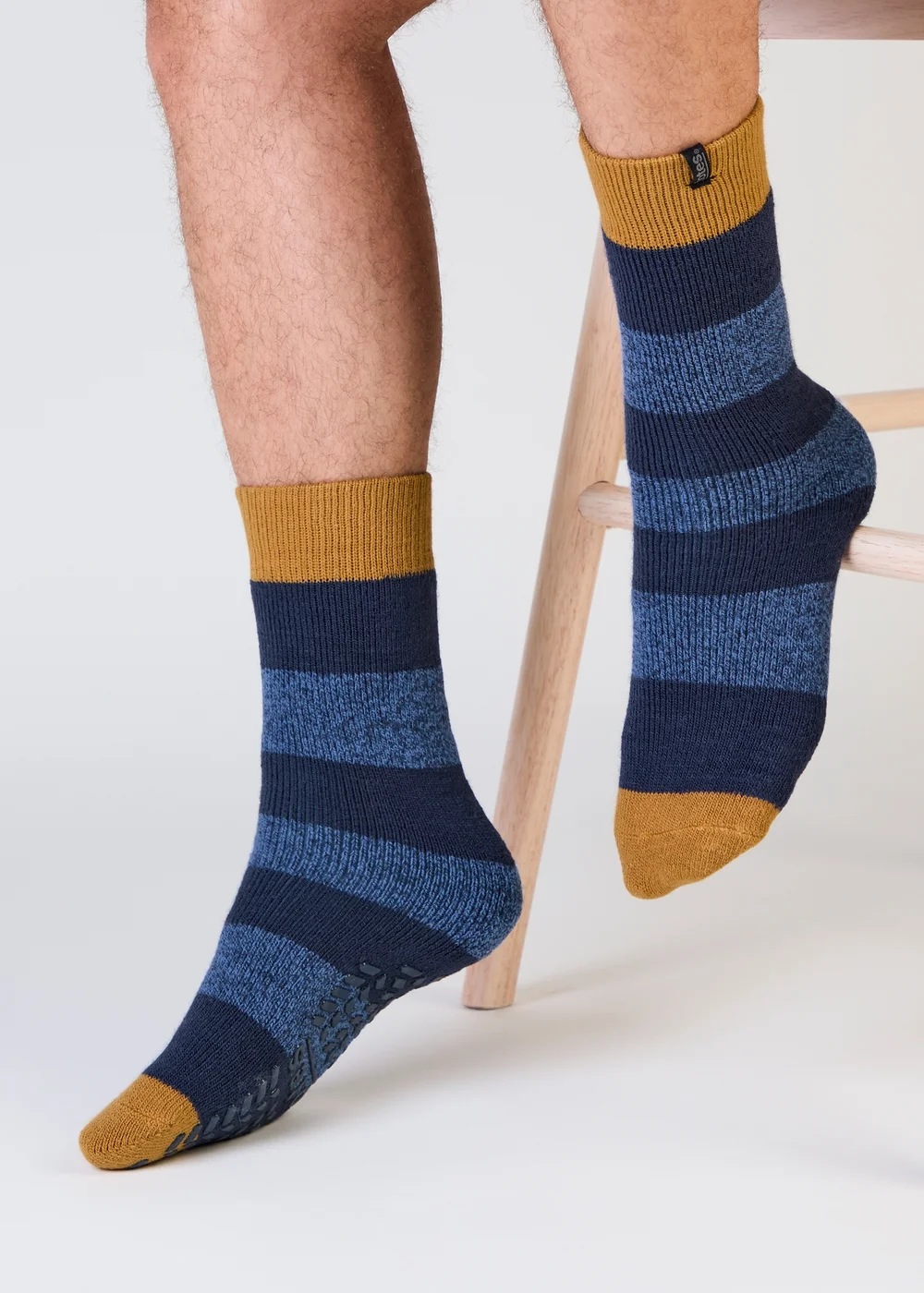 Totes Blue/Mustard Stripe Blue Brushed Thermal Original Slipper-Sox - One Size Image 3