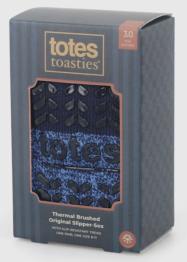 Totes Blue/Mustard Stripe Blue Brushed Thermal Original Slipper-Sox