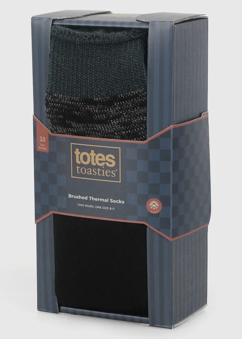 Totes 2 pack Black Twist Black Brushed Thermal Slipper-Sox - One Size Image 2