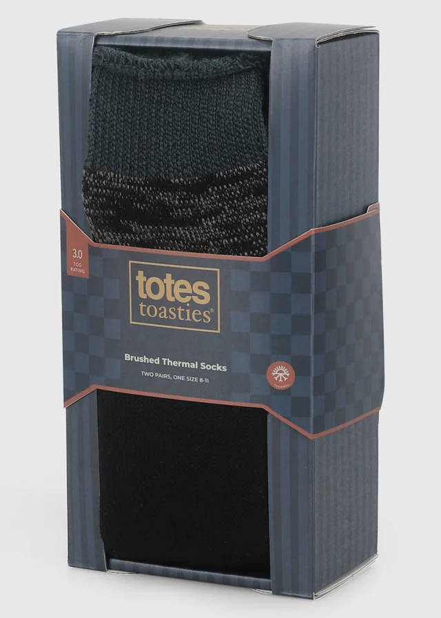 Totes 2 pack Black Twist Black Brushed Thermal Slipper-Sox
