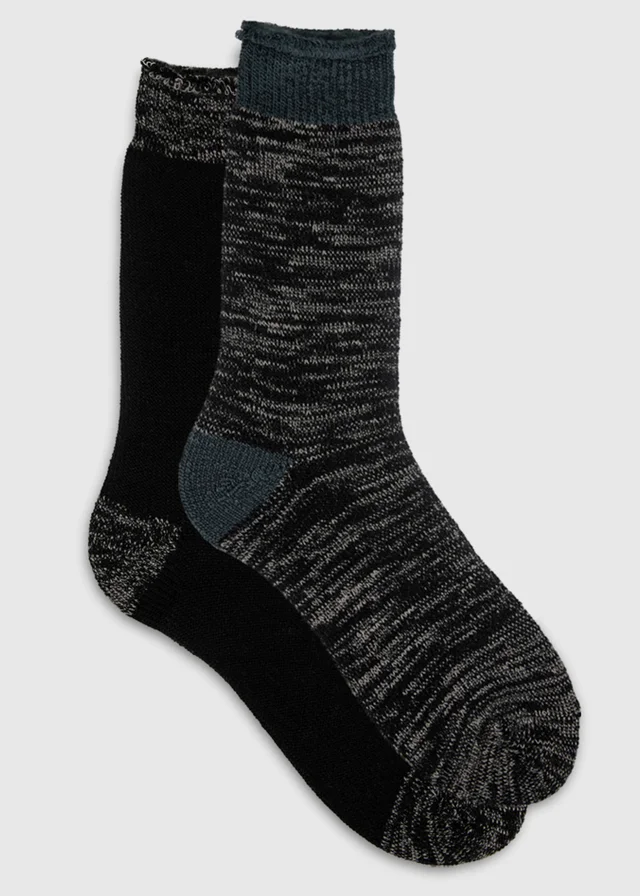 Totes 2 pack Black Twist Black Brushed Thermal Slipper-Sox