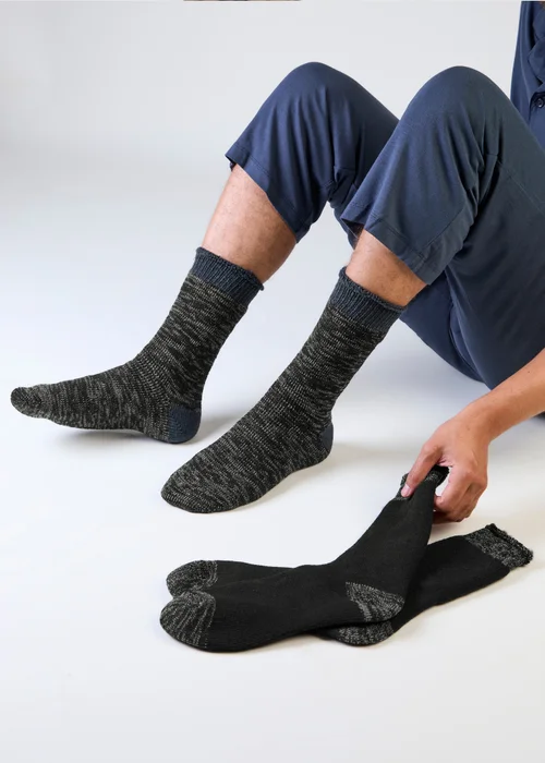 Totes 2 pack Black Twist Black Brushed Thermal Slipper-Sox - One Size Image 3
