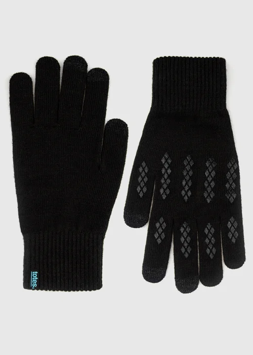 Totes Black Thermal Knitted Gloves With Palm Grippers & Smartouch - One Size Image 4