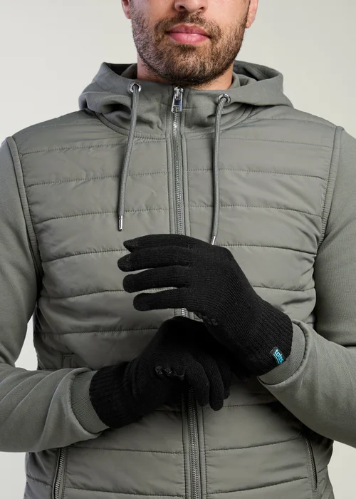 Totes Black Thermal Knitted Gloves With Palm Grippers & Smartouch - One Size Image 3