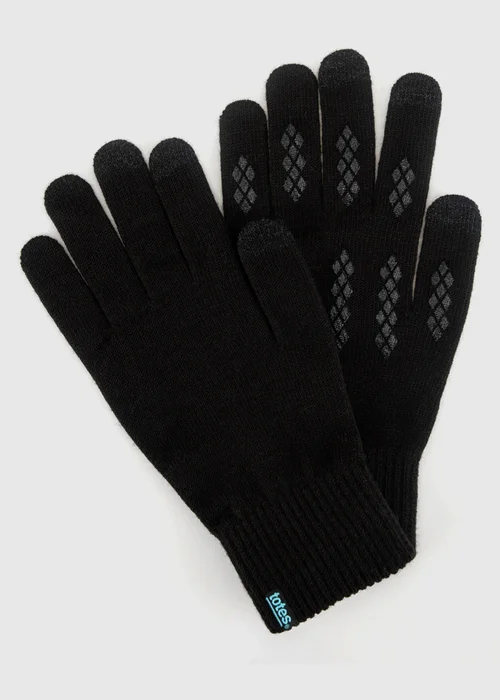 Totes Black Thermal Knitted Gloves With Palm Grippers & Smartouch - One Size Image 1