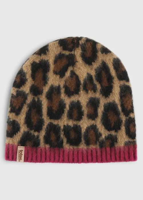 Totes Leopard/Black Mix Animal Leopard Beanie Hat & Gloves with Smartouch - One Size Image 4