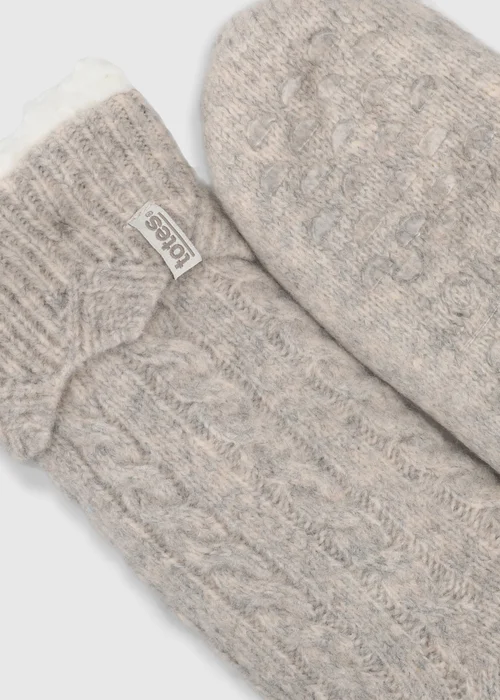 Totes Oat Natural Cable Knit Slipper-Sox with Sherpa Lining - One Size Image 5