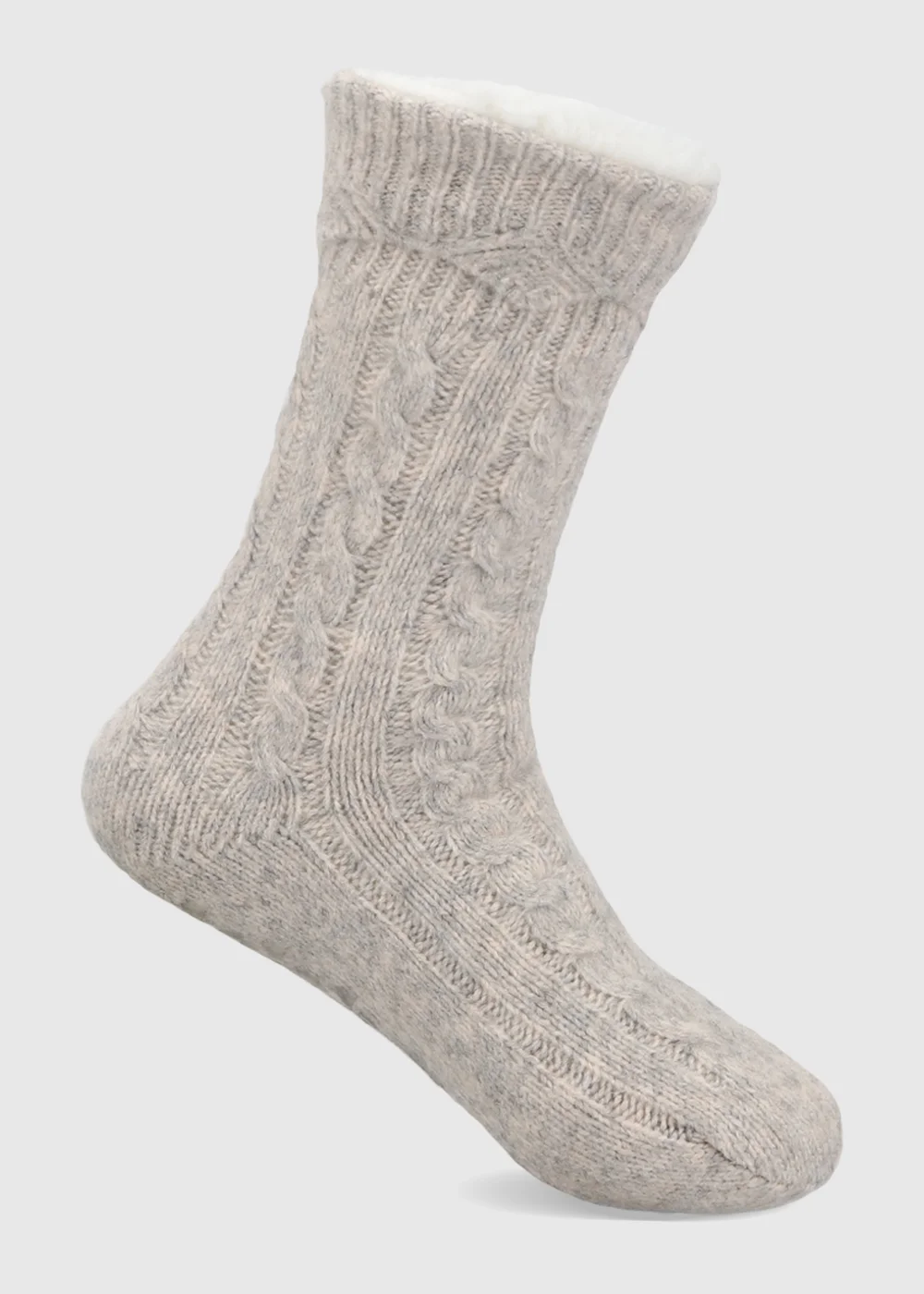 Totes Oat Natural Cable Knit Slipper-Sox with Sherpa Lining - One Size Image 4