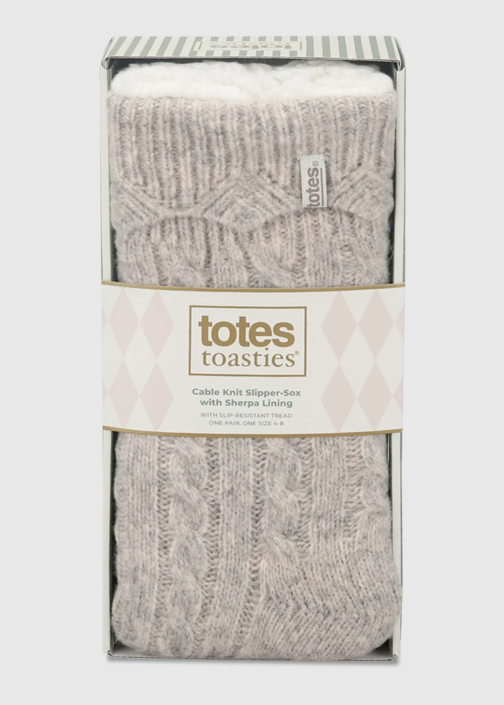 Totes Oat Natural Cable Knit Slipper-Sox with Sherpa Lining - One Size Image 6