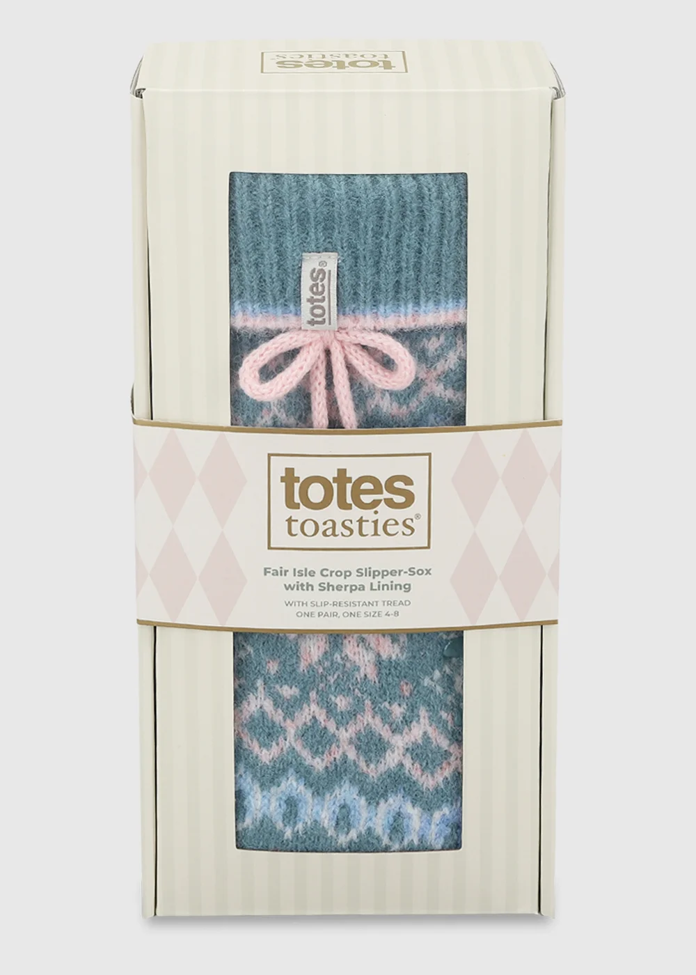 Totes Teal Blue Fair Isle Knit Crop Slipper-Sox with Sherpa Lining - One Size Image 6