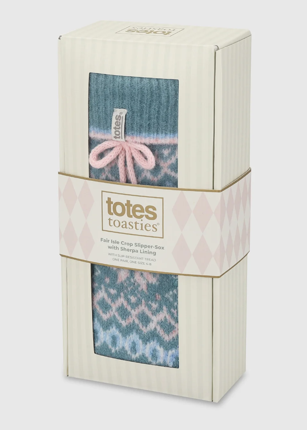 Totes Teal Blue Fair Isle Knit Crop Slipper-Sox with Sherpa Lining - One Size Image 2