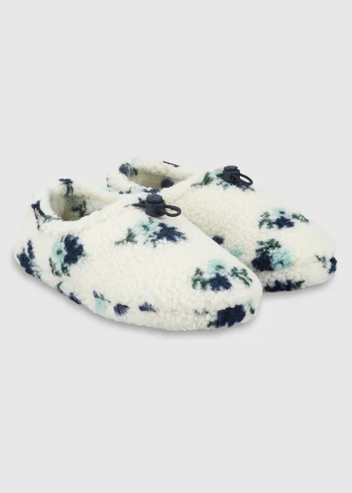 Totes Floral Natural Borg Full Back Slippers with Toggle - 3-4 Image 5